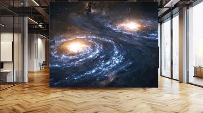 Galaxy with Binary Stars : Close-up of a galaxy illuminated by two bright binary stars at its core Wall mural