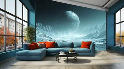 Lunar landscape under a mystical light, surreal and otherworldly atmosphere Wall mural