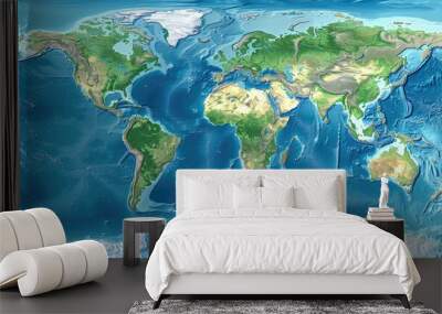 topographic map of the world Wall mural