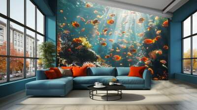 Tropical fish in sunlit coral reef vibrant underwater summer scene travel Wall mural