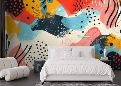 Whimsical abstract background with playful shapes and a lively, colorful palette Wall mural