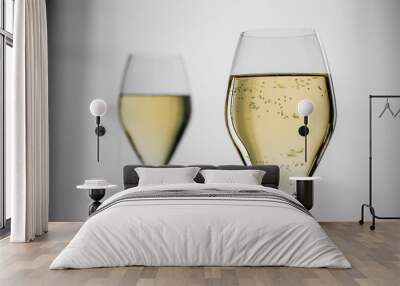 White sparkling wine in a beautiful glass on grey background Wall mural