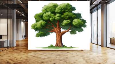 A mighty oak tree illustrated in a cartoon style, with a thick trunk and lush green leaves. Wall mural