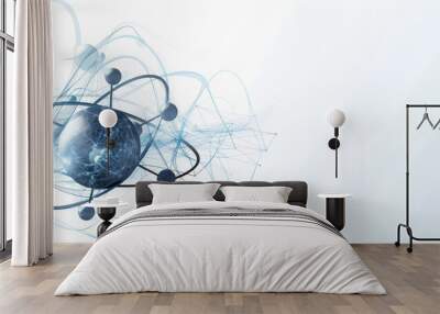 Abstract atomic structure on a light gradient background. Wall mural