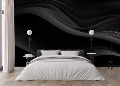 Abstract black and silver waves flow in a sleek and modern design. Modern abstract dark background useful for technical presentations Wall mural