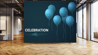 Abstract modern business background depicting celebration with stars and lines in shape of inflatable balloons on blue background. Wall mural