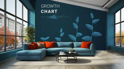 Abstract modern business growing chart with stars and lines in shape of plants on blue background. Wall mural