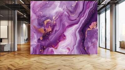 Abstract purple liquid marble or watercolor background Wall mural