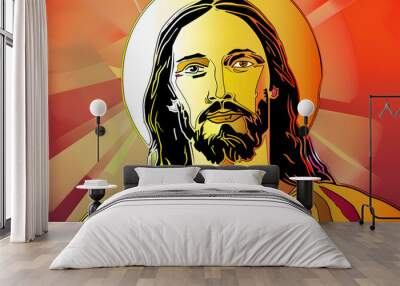 Biblical illustration of the holy Jesus christ, religious graphic Wall mural