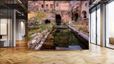 Interior of the Roman amphitheater of Catania with reflection on water course Wall mural