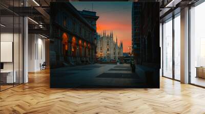 Milan Cathedral Square Milan Cathedral (Duomo di Milano) at sunrise from Merchants Square, no people Wall mural