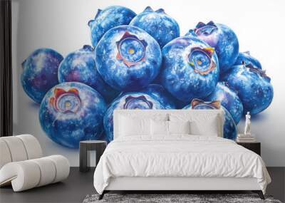 Cluster of blueberries, artistic illustration on white background. Wall mural