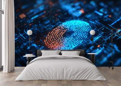 Digital fingerprint, concept background for technology and data security, online scan and identification with a finger. Wall mural