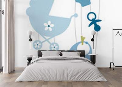 Neun Hängende Babysymbole Junge Retroblau Olivgrün Wall mural