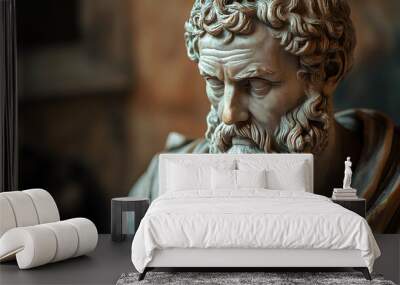 Greek sculpture of a historical philosopher, greek art cultur, concept for stoicism, head bust of a stoic man Wall mural