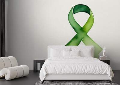 Green liver cancer awareness ribbon symbol - watercolor style Wall mural