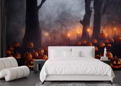 halloween pumpkins in the forest Wall mural