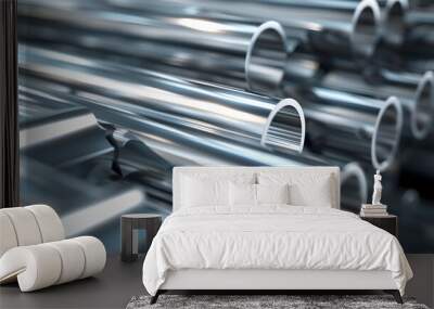 Heap of aluminium bar in aluminum profiles factory.Billets of aluminium Wall mural