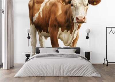 Illustration of a brown cow with horns. Detailed strokes. Wall mural