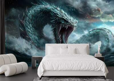 Jörmungandr sea snake illustration, nordic mythology Wall mural