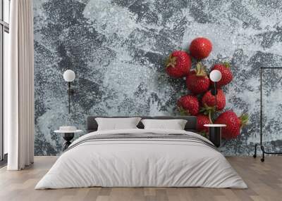 Delicious and juicy strawberries, close-up. Place for text. Wall mural