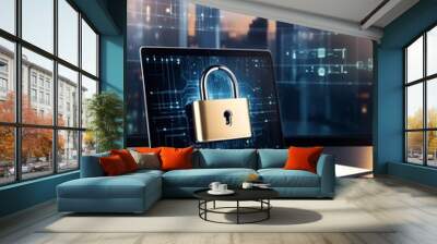 Laptop with a Padlock - Side Wall mural