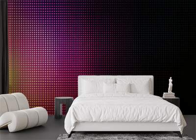 Pixelated glowing dots in a purple and orange gradient on dark background Wall mural