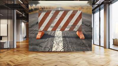 Road barrier on a cracked asphalt surface. Wall mural