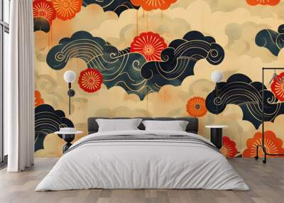 Seamless Japanese pattern background Wall mural