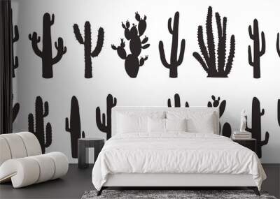 various cactus silhouettes on the white background Wall mural