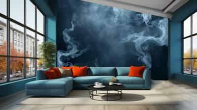 Swirling blue smoke creating an abstract pattern over a dark background. Wall mural