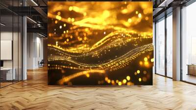 Technology abstract background, matrix style, gold color, Data lanes. Digital data flow dust on screen. Programming concept, secure data, hacking, piracy, technology, internet. Wall mural