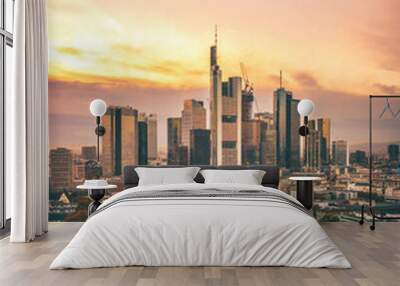 The Main with the Frankfurt skyline in the evening, at sunset. Nice overview of the city and its surroundings. in a special shade Wall mural