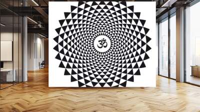 Vector black geometric circular mandala with Om symbol on white background Wall mural