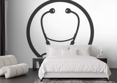 Vector circular black stethoscope silhouette icon. Isolated on white background. Wall mural