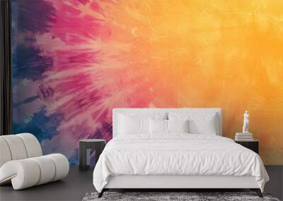 Vibrant tie-dye pattern with swirling rainbow colours on a textured background. Wall mural