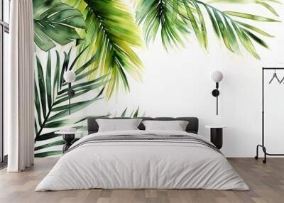 Watercolor tropical green jungel palm leaves frame with copy space Wall mural