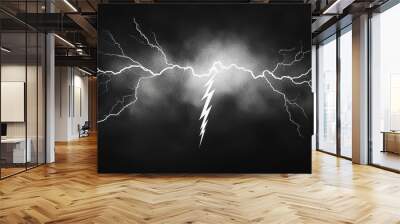 White lightning bolt with electric streaks on a smoky dark background. Wall mural