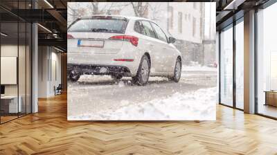 extreme snowfall with cars coverd with a lot of snow in Europe, Slovakia, mountain district Wall mural