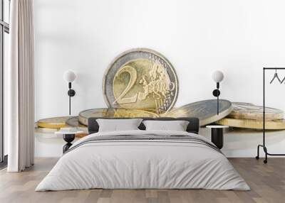 two euro coin on white background Wall mural