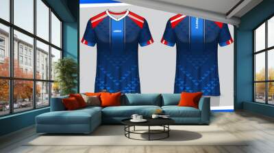 Jersey mockup. t-shirt sport design template for runner, uniform front and back view. blue color Wall mural