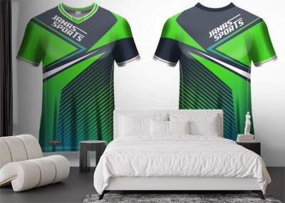 Jersey mockup. t-shirt sport design template for runner, uniform front and back view. green color	 Wall mural