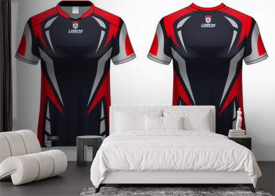 Jersey mockup. t-shirt sport design template for runner, uniform front and back view. red black color Wall mural