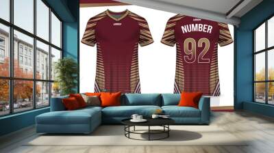 Soccer jersey mockup. t-shirt sport design template, uniform front and back view. maroon gold color	 Wall mural