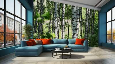 summer in sunny birch forest Wall mural