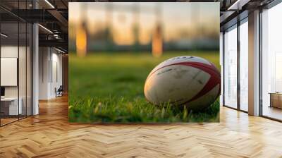 A rugby ball on the grassy field Wall mural