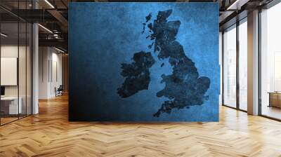 Blue grungy UK and Ireland map Wall mural