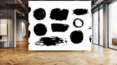 Vector set of hand drawn decorative elements for design. Round and brush strokes grunge design elements. Collection of black ink vector spots Wall mural