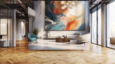 An upscale design agency lobby with modern furniture and abstract art. Generative AI Wall mural