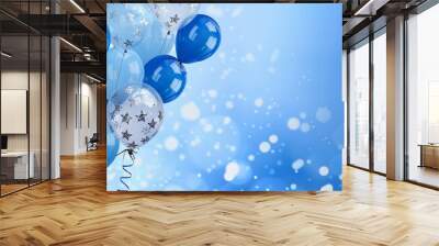 Blue birthday balloons background. Celebration background Wall mural